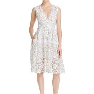 N Nicholas Sleeveless deep V neck Lace Midi Dress dot trim Size 8